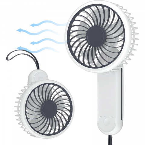 Ventilatoare si racitoare aer - Ventilator portabil pliabil USB HASEPE, 3 viteze, rotire 180°, diametru 21 cm, autonomie 1,5–5 ore, compact si silentios, ideal pentru birou, plaja, calatorii, alb
