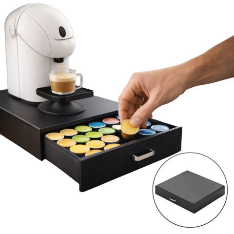 Electrocasnice & Climatizare - Sertar organizator capsule cafea HASEPE, compatibil capsule DOLCE GUSTOi capsule universale, Multifunctional pentu zahar si accesorii, Suport aparat cafea, Capacitate mare 30 capsule, 40x24x6 cm, Negr