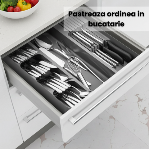 Organizator tacamuri sertar HASEPE, 8 compartimente, design compact si spatios, suport pentru linguri, furculite, cutite si ustensile de bucatarie [3]