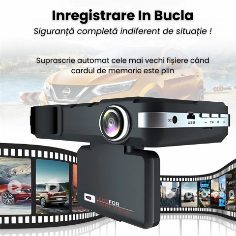 Detector Radar si Camera Auto DVR HASEPE 2 in 1, Full HD, Night Vision, G-Senzor, Inregistrare Bucla, Unghi 170°, Ecran 2.0” LCD, Avertizare Radar [5]