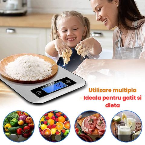 Cantar electronic de bucatarie HASEPE, capacitate 5 kg, afisaj LCD, suprafata din inox, masurare precisa in g/kg/oz/ml, oprire automata si functie tara [4]