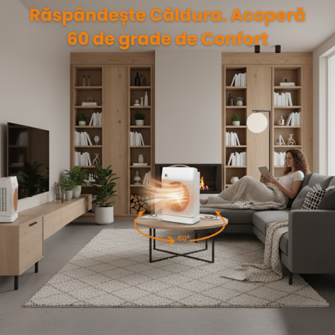 Aeroterma electrica oscilanta HASEPE, 2000 W, portabila, cu 2 trepte de caldura, ventilator, termostat reglabil, protectie supraincalzire, incalzitor electric pentru camera, dormitor, birou, Alb [6]