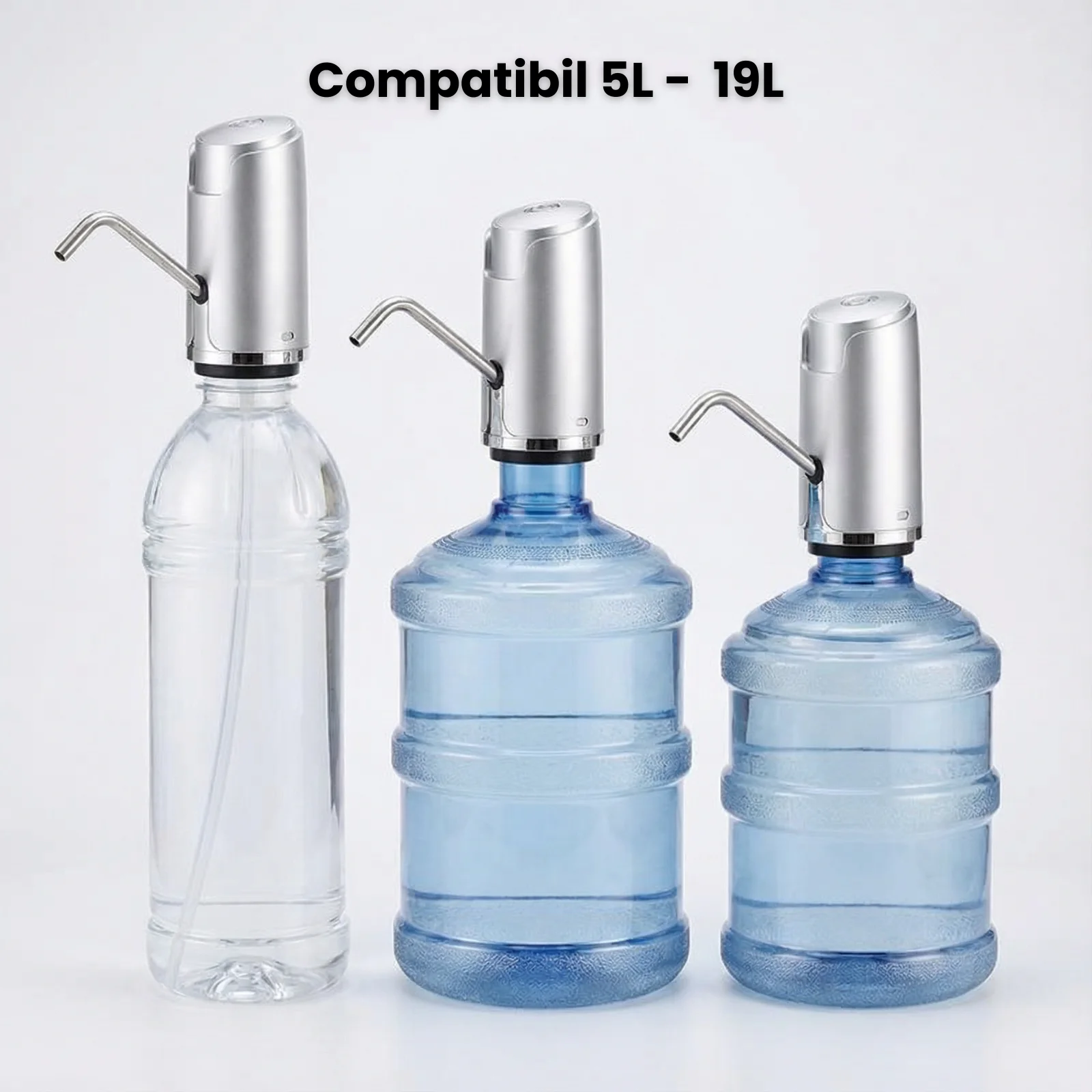 Pompa electrica apa HASEPE, portabila pentru bidon, dozator electric apa cu incarcare USB si baterie 1600 mAh, aparat portabil apa cu LED si umplere rapida, compatibil 5L 10L 15L 19L, silicon PP rezis [5]