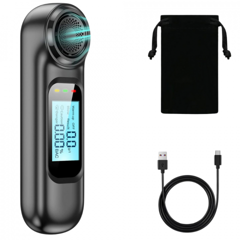 Testere alcoolemie - Etilotest Profesional HASEPE, Fara Contact, Alcoolmetru Digital, Calibrare Automata, Acuratete +/-0,01% BAC, LCD Color, USB-C, 300 Testari, Negru Mat