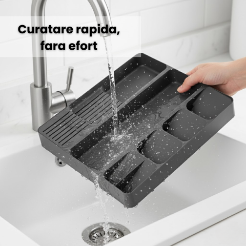 Organizator tacamuri sertar HASEPE, 8 compartimente, design compact si spatios, suport pentru linguri, furculite, cutite si ustensile de bucatarie [4]