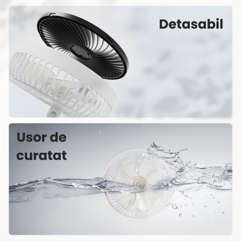 Ventilator portabil telescopic HASEPE, pliabil cu telecomanda, 3 viteze, reglabil pe inaltime 35-85 cm, rotire automata 90°, cap inclinabil 180°, USB, diametru 20 cm, alb [6]