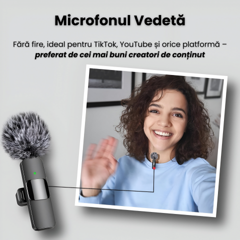 Set 2 Microfoane Lavaliera Profesionala Wireless HASEPE, Mini Mic Pro, Compatibil iPhone, Android, Laptop, Tableta, Type C, Lightning, Reducere Zgomot, Reincarcabile, Portabile, 2,4 GHz, Live Streamin [5]