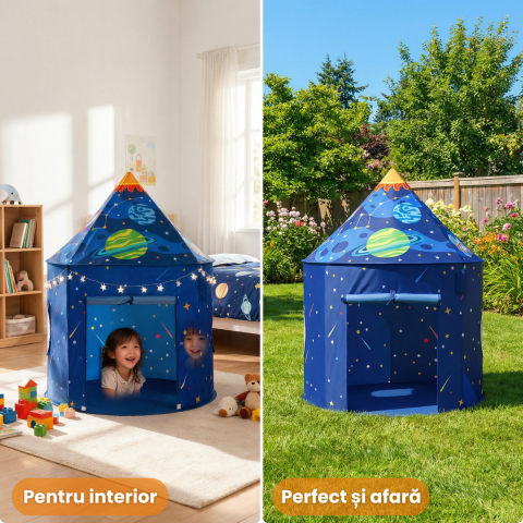 Cort Joaca HASEPE Pliabil Model Racheta Spatiala, Cort Joaca Pentru Copii 100x135cm, Casuta Copii Interior, Cort Joaca Baieti 4-6 Ani, Design Albastru, Casuta Copii Tip Joc De Rol, Montare Rapida, Gea [5]