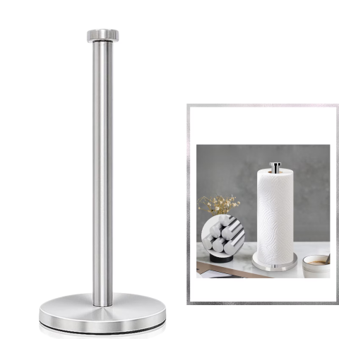 Depozitare alimente - Suport pentru prosoape de hartie HASEPE, Organizator role, Cu baza STABILA, Capacitate buna de incarcare, Rezistent si durabil, Usor de instalat si utilizat, Pentru bucatarie, Baie, Birou, Inox, 33 X 