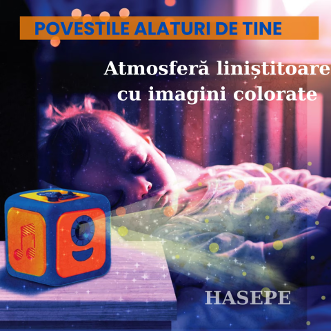 Proiector de Povesti pentru Copii HASEPE, Cub Interactiv cu Narare in Limba Romana, 8 Discuri cu Povesti, Alfabet, Forme si Numere, Proiectie pe Perete sau Tavan, Cantece si Melodii de Leagan, Verde/G [3]