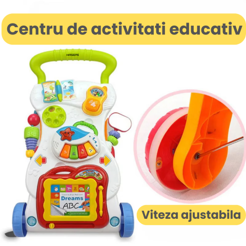 Antemergator copii 7 in 1 HASEPE, centru activitatI distractive, pian, telefon, oglinda, melodii, lumini, roti anti alunecare, viteza ajustabila, structura stabila, alb [6]