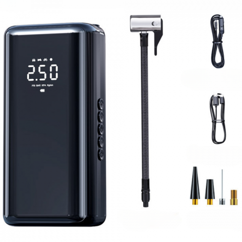 Pompe de umflat - Pompa de Aer Portabila Electrica, Compresor Auto Multifunctional Fara Fir, Afisaj Digital LCD, Oprire Automata, USB Reincarcabil, Umflare Rapida 150 PSI, Anvelope Auto, Biciclete, Motociclete, LED, Ne