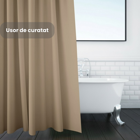 Perdea de dus HASEPE, taupe, 180x200 cm, material PEVA reciclabil, rezistenta si usor de curatat, cu 12 inele incluse [4]
