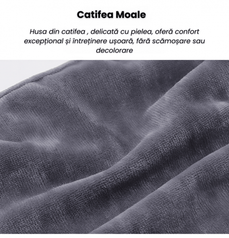 Perna Gonflabila de Calatorie HASEPE, cu Gluga Detasabila, Design Ergonomic pentru Gat, Material Catifelat, Sac de Transport Inclus, Ideala pentru Avion, Masina, Birou, Gri [3]