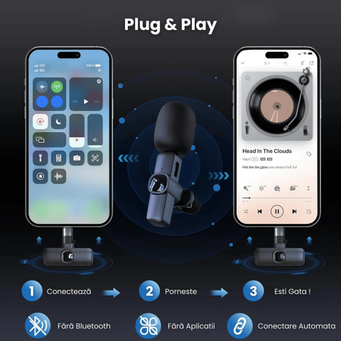 Set 2 Microfoane Lavaliera Wireless HASEPE, Plug & Play, Transmisie 2.4G, Autonomie 6H, Compatibile iPhone, Android, iPad, Sunet Clar pentru Vlog, Interviuri, YouTube, Live Streaming [1]