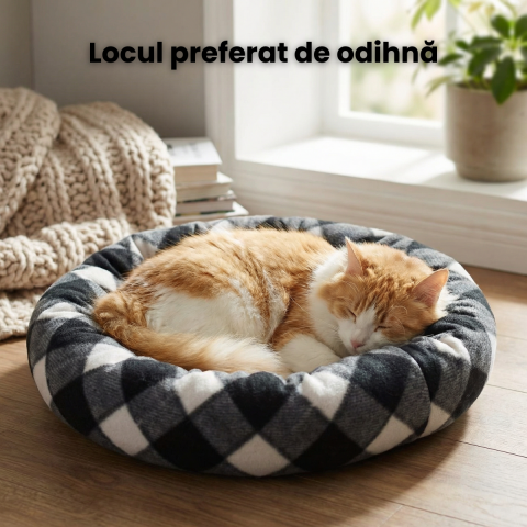 Pat Caini si Pisici HASEPE Rotund Cu Carouri, Pat Pisici Confortabil Din Poliester, Pat Caini De Talie Mica Cu Baza Impermeabila, Culcus Pisici Pentru Interior, Design Modern, Pat Pisici Usor De Intre [5]