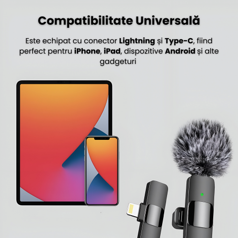 Set 2 Microfoane Lavaliera Wireless Profesionale HASEPE, Compatibile iPhone, Android, Laptop, Tableta, USB-C, Lightning, Reducere Zgomot, Portabile, 2.4 GHz, Live Streaming, Reincarcabile [4]