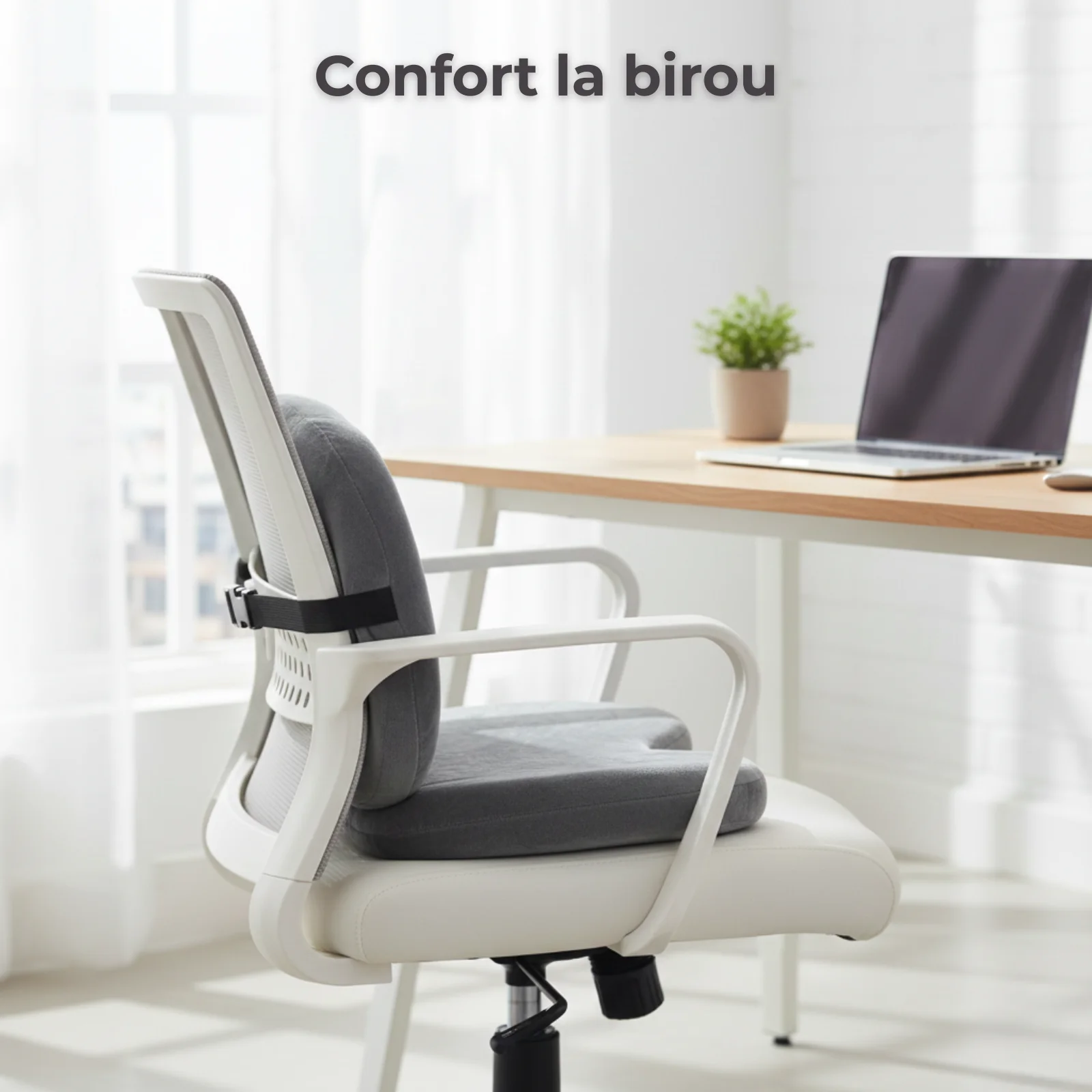 Perna Lombara HASEPE, Ergonomica Din Spuma Cu Memorie, Perna Suport Lombar Pentru Birou Si Auto, Suport Lombar Cu Husa Catifelata Gri, Curele Elastice Cu Clips, Perna Lombara 40x27x6 Cm Pentru Scaun [2]