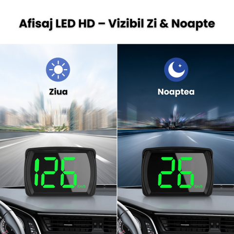 Ecran HUD Vitezometru GPS Digital HASEPE, Head Up Display LED Verde Pentru Parbriz, Plug & Play USB, Auto, Camion, Motocicleta, Negru [2]
