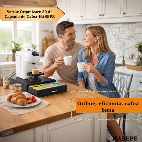 Sertar organizator capsule cafea HASEPE, compatibil capsule DOLCE GUSTOi capsule universale, Multifunctional pentu zahar si accesorii, Suport aparat cafea, Capacitate mare 30 capsule, 40x24x6 cm, Negr [6]