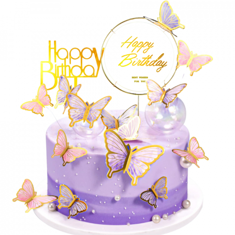 Accesorii pentru petrecere - Decoratiuni Tort Happy Birthday Home Sweet Paradise, Set 22 Piese Fluturasi Acrilic si Hartie, Reutilizabile, pentru Aniversari, Baby Shower, Multicolor