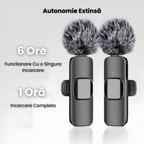 Set 2 Microfoane Lavaliera Wireless Profesionale HASEPE, Compatibile iPhone, Android, Laptop, Tableta, USB-C, Lightning, Reducere Zgomot, Portabile, 2.4 GHz, Live Streaming, Reincarcabile [3]