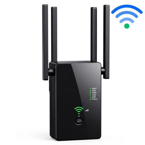 Acces Point-uri - Amplificator Semnal HASEPE® Wireless WiFi 1200M Dual Band, Range Extender Amplificator Semnal Cu 4 Antene, Repeater Router Si AP, Amplificator Semnal Retea 2.4GHz 5GHz, Port LAN, Securitate WPA2, Ampl