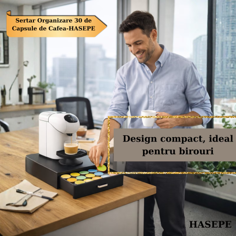 Sertar organizator capsule cafea HASEPE, compatibil capsule DOLCE GUSTOi capsule universale, Multifunctional pentu zahar si accesorii, Suport aparat cafea, Capacitate mare 30 capsule, 40x24x6 cm, Negr [9]