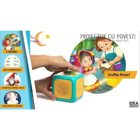 Proiector de Povesti pentru Copii HASEPE, Cub Interactiv cu Narare in Limba Romana, 8 Discuri cu Povesti, Alfabet, Forme si Numere, Proiectie pe Perete sau Tavan, Cantece si Melodii de Leagan, Verde/G [8]