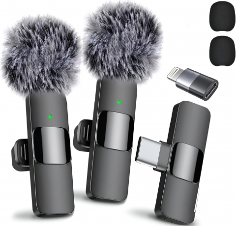 Set 2 Microfoane Lavaliera Profesionala Wireless HASEPE, Mini Mic Pro, Compatibil iPhone, Android, Laptop, Tableta, Type C, Lightning, Reducere Zgomot, Reincarcabile, Portabile, 2,4 GHz, Live Streamin [0]
