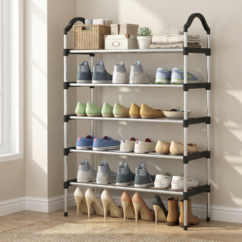 Mobila Hol - Organizator pentru Pantofi HASEPE Cu 5 Nivele Metalice, Etajera Pantofi Pentru Organizare Hol Sau Dormitor, Suport Pantofi Compact Cu Structura Din Fier Galvanizat, Etajera Pantofi Usoara, Suport Pant