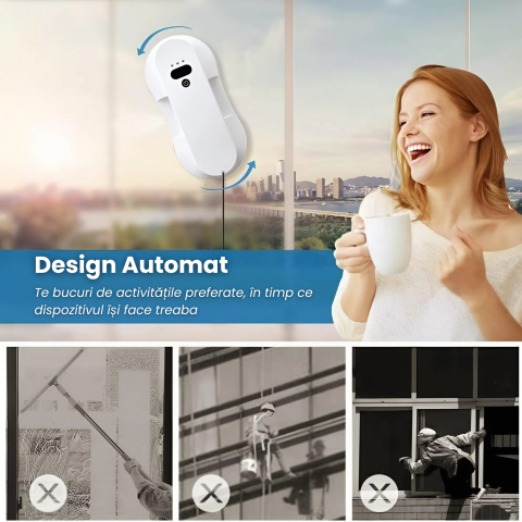 Robot Curatat Geamuri HASEPE, Aspirare Puternica 5800Pa, Pulverizare Automata 50ml, 3 Moduri Auto, Telecomanda, Lavete Microfibra, Sigur pe Geamuri Inalte, Alb [5]