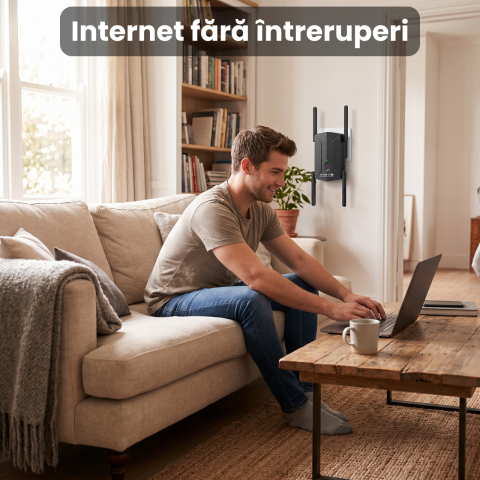 WiFi Repeater HASEPE® 3000Mbps WiFi Extender Dual Band 2.4GHz 5GHz, Amplificator WiFi Cu 4 Antene, WiFi Repeater Cu Port LAN Gigabit, WiFi Extender Mesh WPS, Amplificator WiFi Pentru Casa, Repeater Se [5]