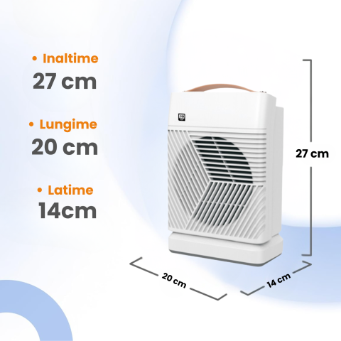 Aeroterma electrica oscilanta HASEPE, 2000 W, portabila, cu 2 trepte de caldura, ventilator, termostat reglabil, protectie supraincalzire, incalzitor electric pentru camera, dormitor, birou, Alb [5]