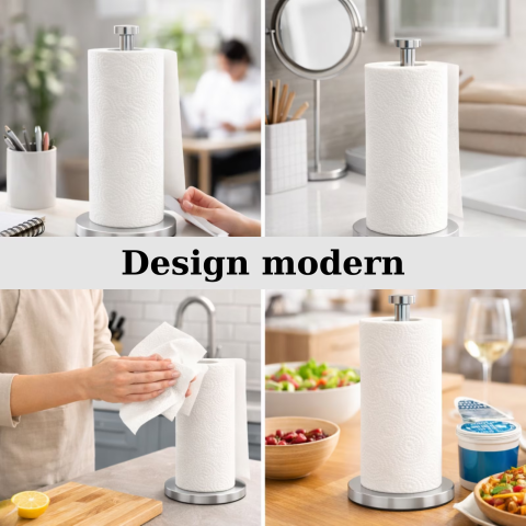 Suport pentru prosoape de hartie HASEPE, Organizator role, Cu baza STABILA, Capacitate buna de incarcare, Rezistent si durabil, Usor de instalat si utilizat, Pentru bucatarie, Baie, Birou, Inox, 33 X  [5]