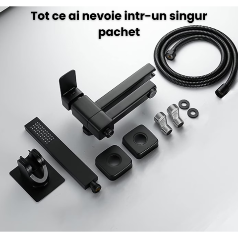 Baterie cada si dus cu montaj in perete HASEPE, cartus ceramic, set de dus si pipa cu comutator, rezistenta la coroziune si uzura, negru [6]