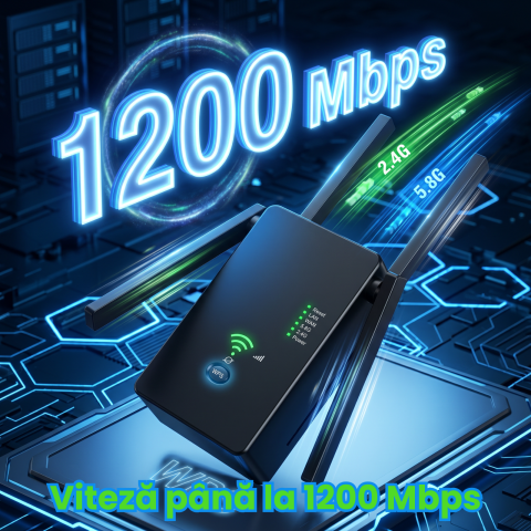 Amplificator Semnal HASEPE® Wireless WiFi 1200M Dual Band, Range Extender Amplificator Semnal Cu 4 Antene, Repeater Router Si AP, Amplificator Semnal Retea 2.4GHz 5GHz, Port LAN, Securitate WPA2, Ampl [3]