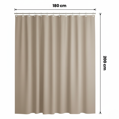 Perdea de dus HASEPE, taupe, 180x200 cm, material PEVA reciclabil, rezistenta si usor de curatat, cu 12 inele incluse [2]
