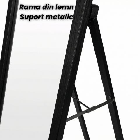 Oglinda de Podea HASEPE cu Rama Neagra din Lemn, Oglinda Decorativa pentru Hol si Dormitor, Oglinda de Podea cu Suport Stabil din Lemn, Design Modern Minimalist, Oglinda Decorativa pentru Interior, Di [3]