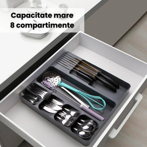 Organizator tacamuri sertar HASEPE, 8 compartimente, design compact si spatios, suport pentru linguri, furculite, cutite si ustensile de bucatarie [1]