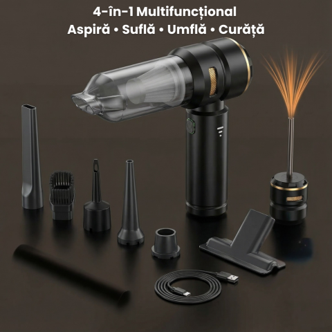 Pachet Compresor Auto HASEPE 150 PSI + Aspirator Auto Portabil 4 in 1, Baterie 4500 mAh + 6000 mAh, Afisaj LCD, 3 Viteze, Filtru HEPA, Umflare Roti si Curatare Completa Masina, Kit Auto Multifunctiona [4]