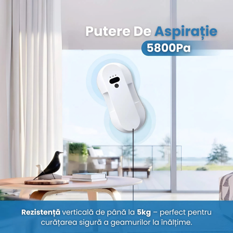 Robot Curatat Geamuri HASEPE, Aspirare Puternica 5800Pa, Pulverizare Automata 50ml, 3 Moduri Auto, Telecomanda, Lavete Microfibra, Sigur pe Geamuri Inalte, Alb [2]
