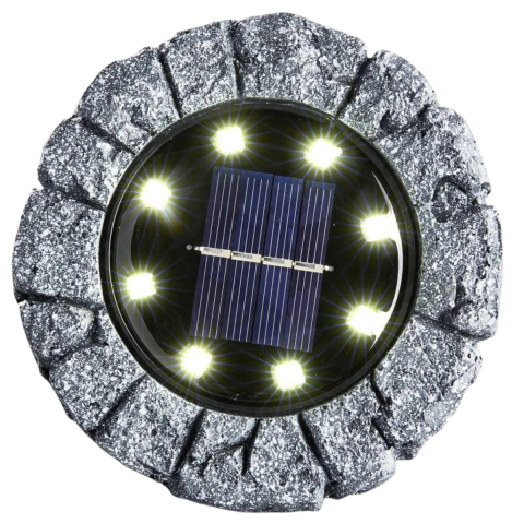 Lampa Solara LED Model Piatra HASEPE, 8 Becuri, Fixare Gazon, Ecologica, Baterie Reincarcabila, Fara Cablu 11x2cm [0]