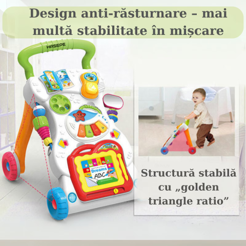 Antemergator copii 7 in 1 HASEPE, centru activitatI distractive, pian, telefon, oglinda, melodii, lumini, roti anti alunecare, viteza ajustabila, structura stabila, alb [2]