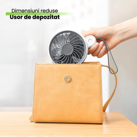 Ventilator portabil pliabil USB HASEPE, 3 viteze, rotire 180°, diametru 21 cm, autonomie 1,5–5 ore, compact si silentios, ideal pentru birou, plaja, calatorii, alb [5]