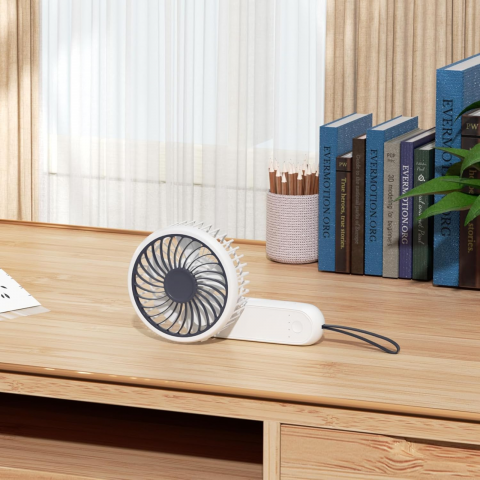 Ventilator portabil pliabil USB HASEPE, 3 viteze, rotire 180°, diametru 21 cm, autonomie 1,5–5 ore, compact si silentios, ideal pentru birou, plaja, calatorii, alb [2]