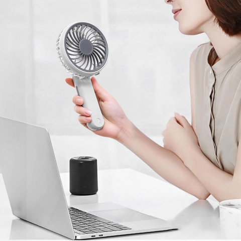 Ventilator portabil pliabil USB HASEPE, 3 viteze, rotire 180°, diametru 21 cm, autonomie 1,5–5 ore, compact si silentios, ideal pentru birou, plaja, calatorii, alb [8]