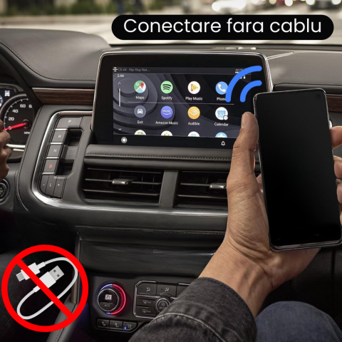 Modulator Auto CarPlay si Android Auto Wireless 2 in 1 HASEPE, Plug & Play, Compatibil iOS 10+ si Android 11+, WiFi 2.4/5Ghz, Procesor AI, Conectare Automata, Upgrade Masini cu CarPlay/Android Auto [3]