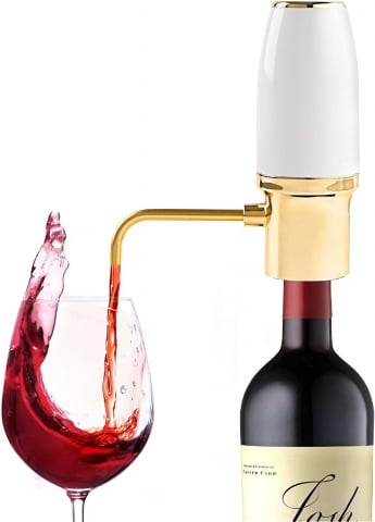 Tirbusoane si dopuri - Aerator Vin Electric si Decantor Premium HASEPE, Functie Pompa Vacuum, Reincarcabil USB, Portabil, Compatibil Sticle Standard, Design Elegant, Alb