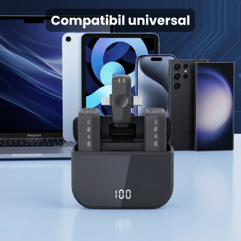 Set 2 Microfoane Lavaliera Wireless  HASEPE®, Microfon Lavaliera Dual Lightning USB-C, Lavaliera Wireless Cu Reducere Zgomot CVC, 2.4G, Baterie 600mAh, Pentru Vlogging, Streaming, Interviuri, Compatib [3]